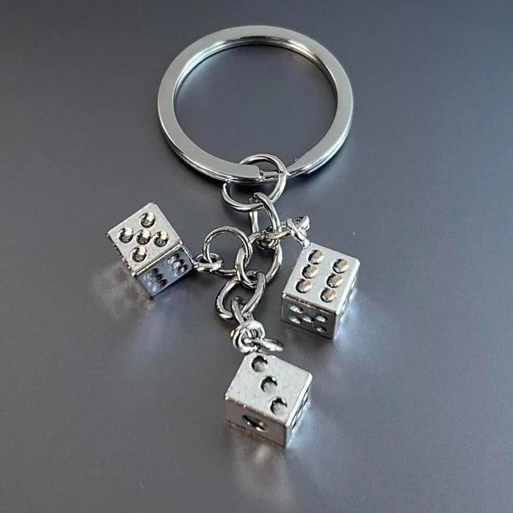 y2k 2000s dice stack silver chrome keyring keychain